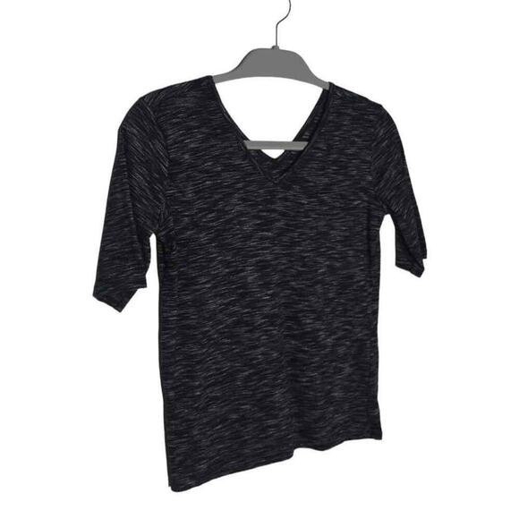 Ann Taylor Womens Black White Short Sleeve V-Neck Heathered Pattern T-Shirt XS - Picture 3 of 6